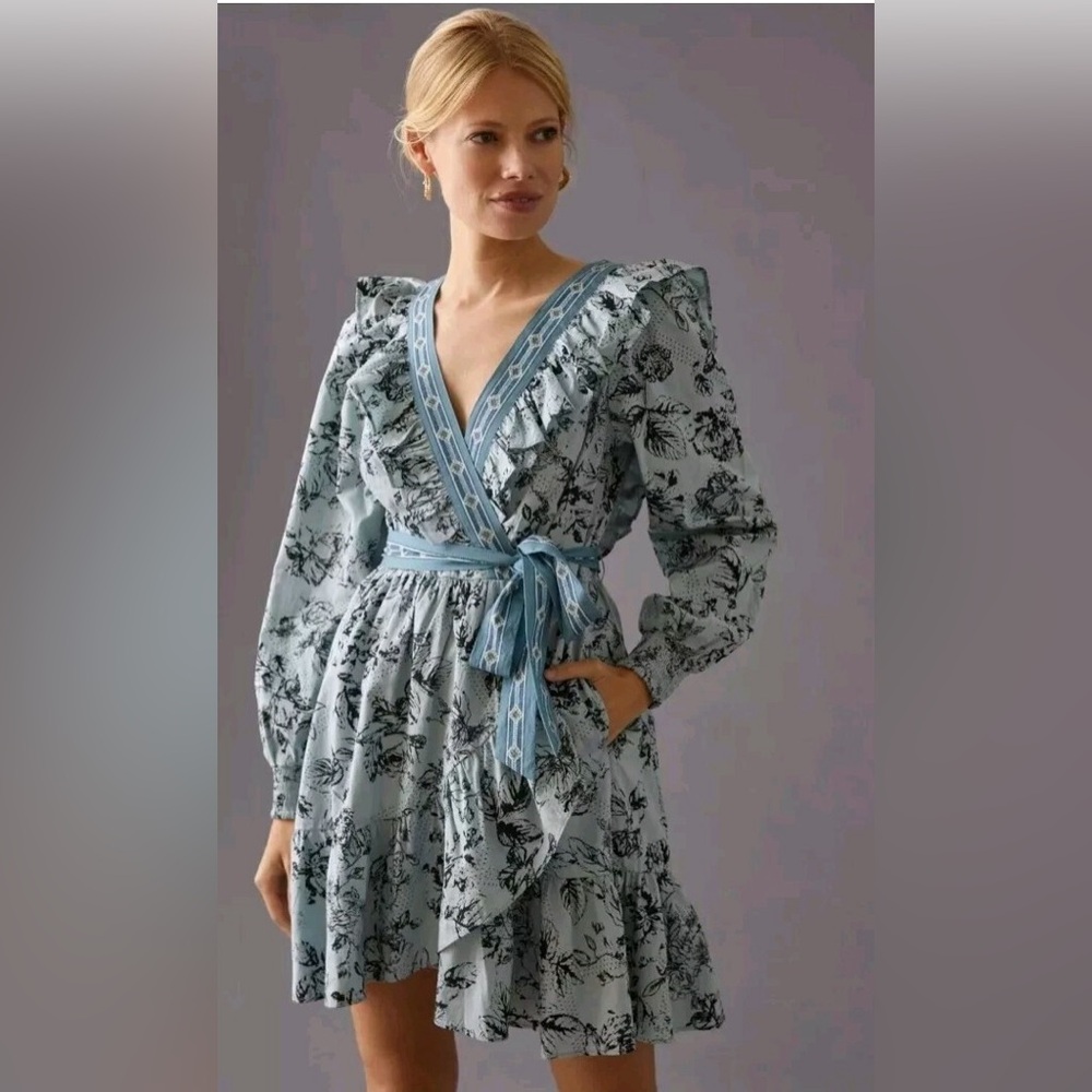Anthropologie Ruffle Wrap Mini Dress